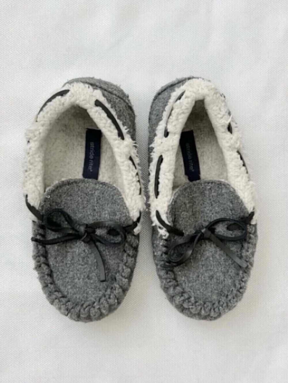 Stride Rite Grey Sherpa Moccasin Slippers for Kids
